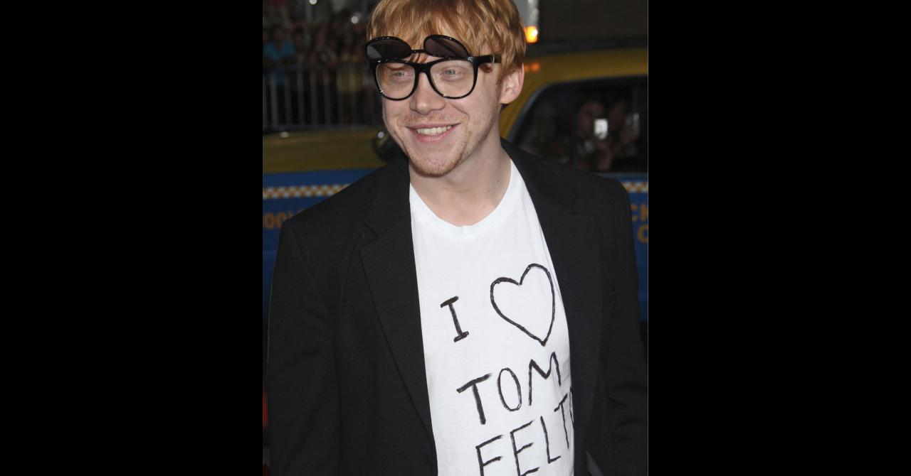 Rupert Grint avec un t-shirt "I Love Tom Felton" (Drago Malefoy dans Harry Potter)