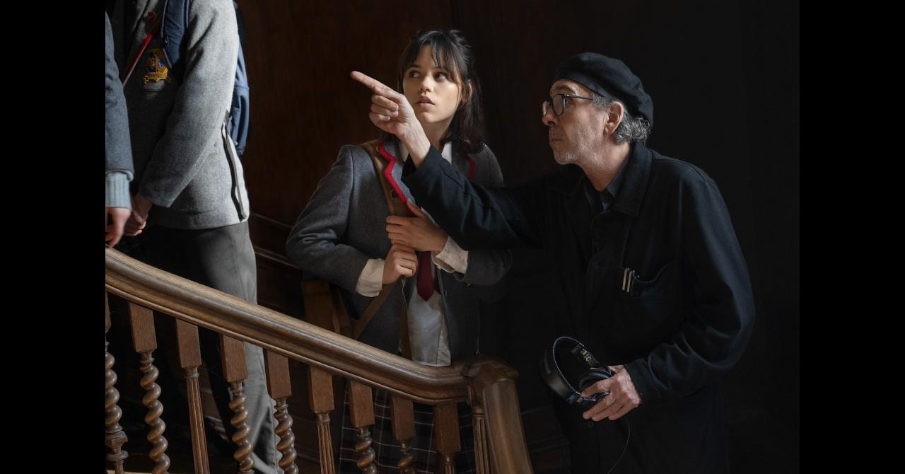 Jenna Ortega et Tim Burton sur le tournage de Beetlejuice 2